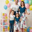 PATPAT Family Matching Outfits Mommy and Me Outfits Floral Dress & Tee Sets | Couples Matching Outfits, Women Girl Flutter Sleeve Dress, Men Boy Cotton Blend T-shirts, Beach Vacation, Family Photoshoot (Blue)