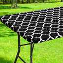 Smiry Rectangle Picnic Table Cover, Waterproof Elastic Fitted Camping Tablecloths for 6 Foot Tables, Wipeable Flannel Backed Vinyl Tablecloth Protector for Indoor, Outdoor (Black, 36x72 Inches)