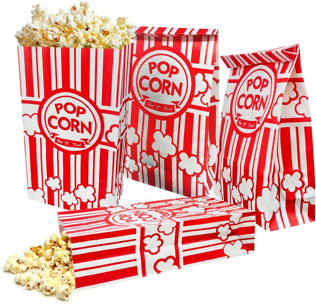50 Pcs Flat Bottom Popcorn Bags, 2 oz Paper Popcorn Bags for Family Movie Night Baseball Themed Carnival Christmas Birthday Party