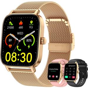 Smart Watch for Women Men Fitness: Make Answer Call Digital Mens Watches Waterproof Running Smartwatch for Android Phone iPhone Samsung Compatible Heart Rate Monitor SpO2 Pedometer Step Tracker (Gold)
