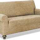 URBANLIFE 1-Piece Stretch Sofa Slipcovers for 2 Cushion Loveseat Couch, Super Stretch Non-Slip Sofa Cover with Elastic Bottom, Machine Washable Furniture Protector for Kids & Pets, Coffee