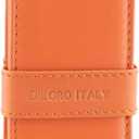 Leather Double Pen Case Pencil Pouch Holder for Two Fountain Ballpoint Rollerball Pens and Pencils (Orange)