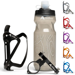 Bike Water Bottle Holder - Bicycle Mount Cage Rack, No Screws Needed, Durable Alloy - Fits All Handlebar Bikes & MTB Mountain Road - for Adults, Kids (Black)