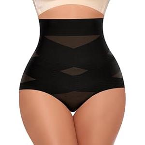 Werena Tummy Control Shapewear Underwear for Women High Waisted Body Shaper Panties Shaping Briefs(#01 Black(X Cross),Large)