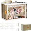 KBBYT Foldable Doll Wardrobe Compatible with Labubu Clothes, Doll Clothes Closet with 10 Clothing Rack & 1 Rod, Furniture Accessories for Storing 15/ 17cm Small Outfits with Cover & Display Shelf