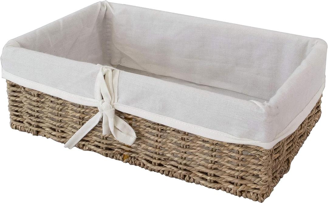 Natural Wicker Woven Storage Basket with Liner, Decorative Baskets and Bathroom Organizer for Living Room, Bathroom, Closet Organizer and Bath Beauty Products Organizer (Seagrass)