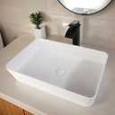 White Rectangular Vessel Sink with Pop-up Drain - 22"x14" Bathroom Stone Resin Basin Bowls Above Counter Bowl Sinks For Modern Bathrooms (NO TAP)