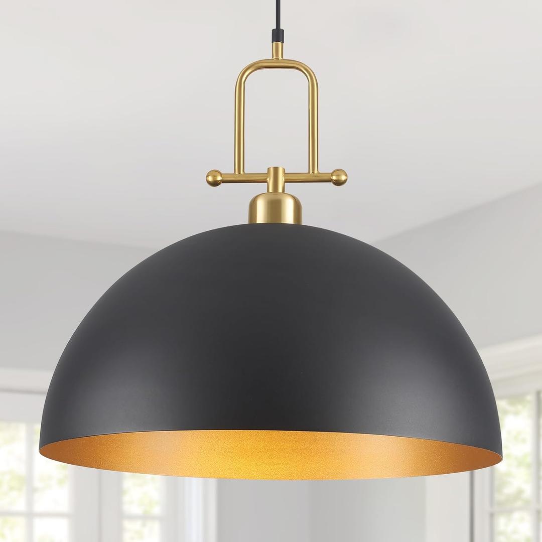 19.7" Large Dome Pendant Light - Black and Gold Pendant Light for Kitchen Island, Modern Industrial Lighting Fixtures for Dining Room, Foyer, Entryway, Hallway