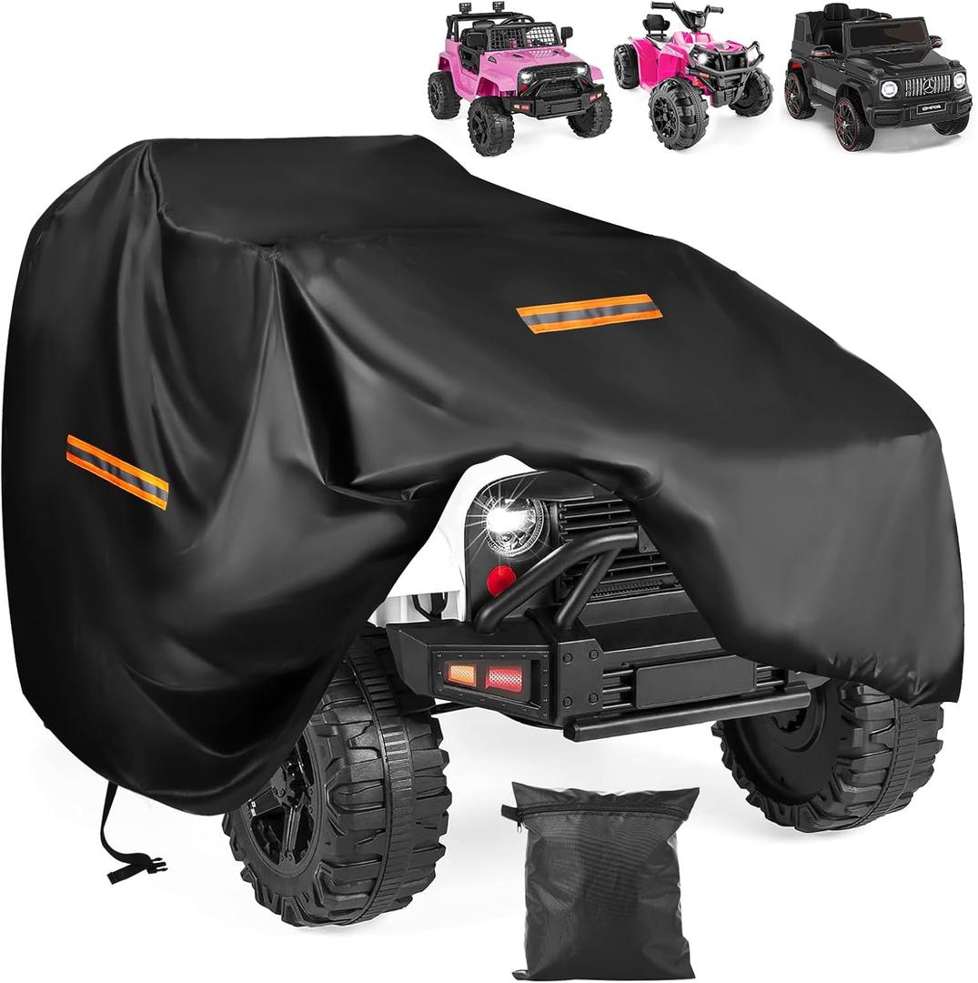 Large Toy Car Cover, Heavy Duty 420D Oxford Fabric Kids Ride-On Power Wheels Cover, Universal Covers for Kids Electric Vehicle, Waterproof, Anti-UV, Waterproof Strip,3 Reflective Strips, Windproof Buckles