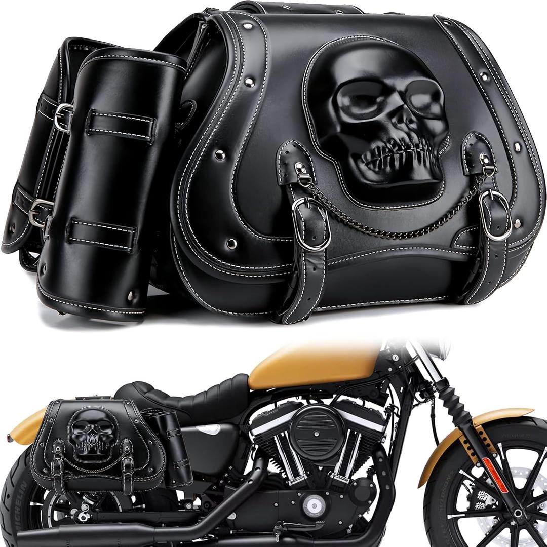 Motorcycle Saddlebag, 30L Leather Waterproof Side Saddle Bags with Cup Holder, Universal Powersports Saddlebags for Harley Davidson Sportster Dyna Softail Honda Shadow Rebel Yamaha Vulcan
