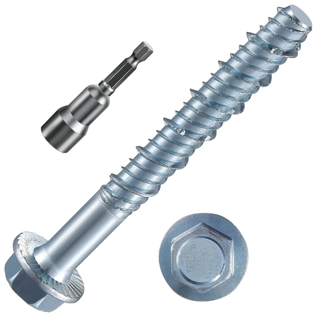 Wensilon 3/8" x 3" Zinc Plated Large Diameter Concrete Screw Actual Thickness 1/2"(12mm) for Anchoring to Masonry, Brick or Block (30 pcs)