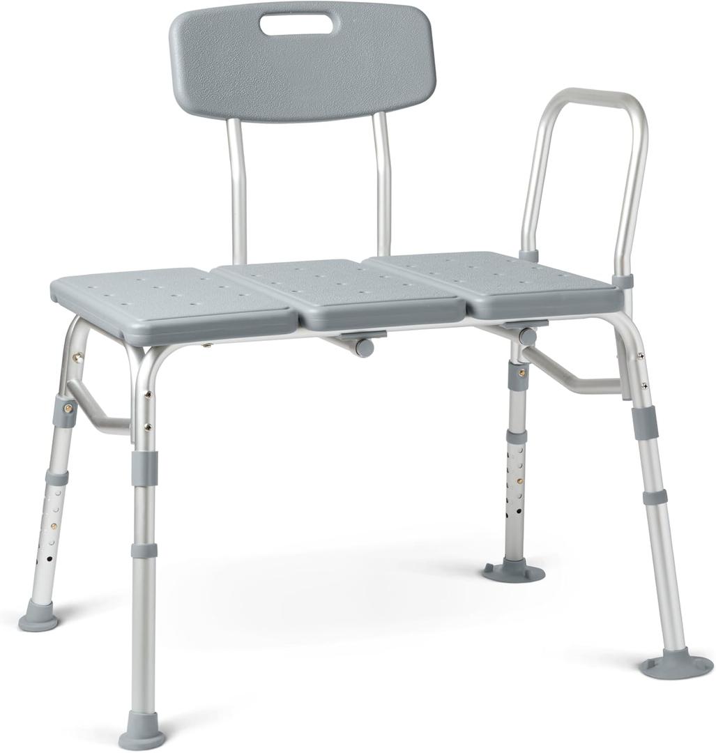 Medline Transfer Bench for Bathtubs and Showers, Adjustable Shower Bench and Bath Seat for Seniors and Adults, Slip-Resistant Feet, Heavy-Duty 400 lb. Weight Capacity, Tool-Free Assembly (1 Count (Pack of 1))
