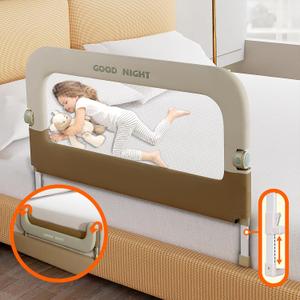 Bed Guard Rail for Toddlers - 32" Adjustable Heights & Folding up Portable Bed Railing for Baby - Toddler Bed Rails Guard for Crib, Twin, Bunk,Full Size, Queen & King Bed (32 inches, Beige With Khaki)