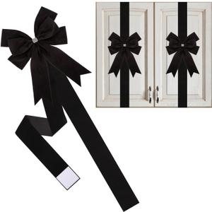 6 Pieces Cabinet Bows Large Black Velvet Ribbons Cabinet Door Bows for Thanksgiving Fall Haloween Christmas Party (Black)