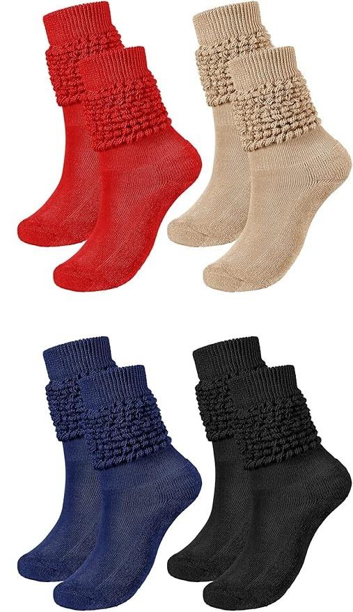 Bencailor 4 Pairs Women Slouch Socks Cotton Scrunch Stacked Knee Boot Socks for Women Men 80s 90s (Combination Colors)  5-9