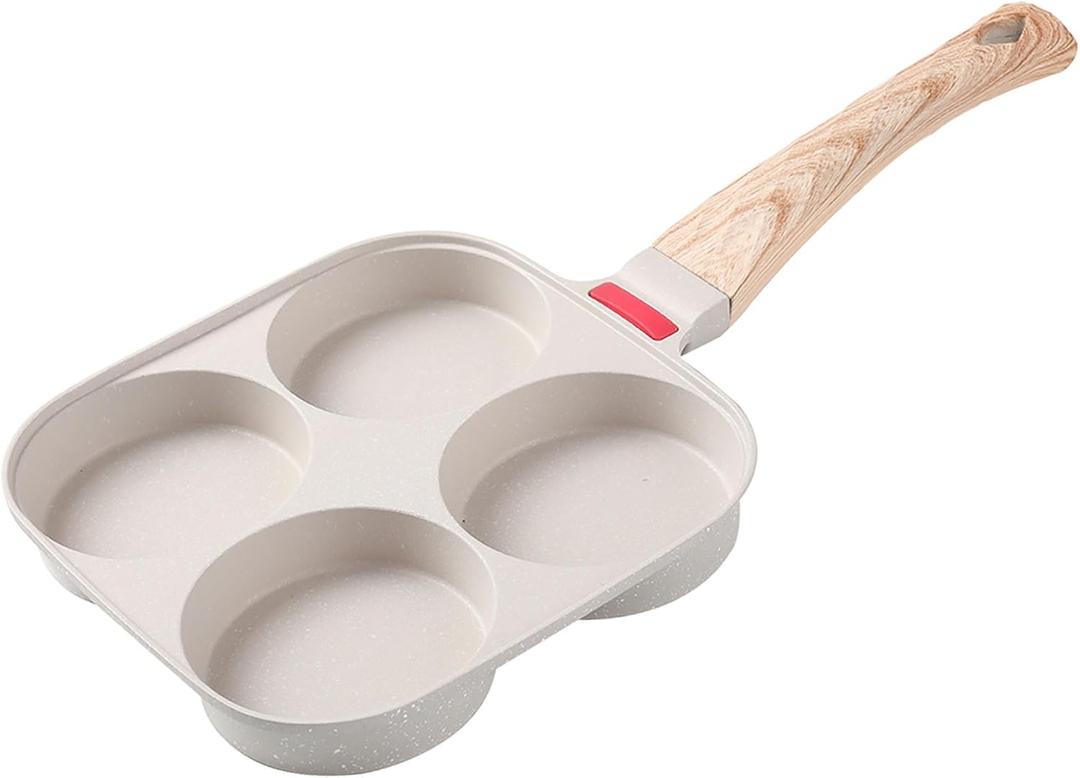 Egg Pan 4 Cup Nonstick Frying Omelette Pan No Lid Breakfast Skillet for Eggs Pancake White