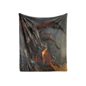 Lunarable Medieval Throw Blanket, Fantasy Scene Fearless Knight Dragon Art Antique Surreal, Flannel Fleece Accent Piece Soft Couch Cover for Adults, 70" x 90", Dimgray Charcoal