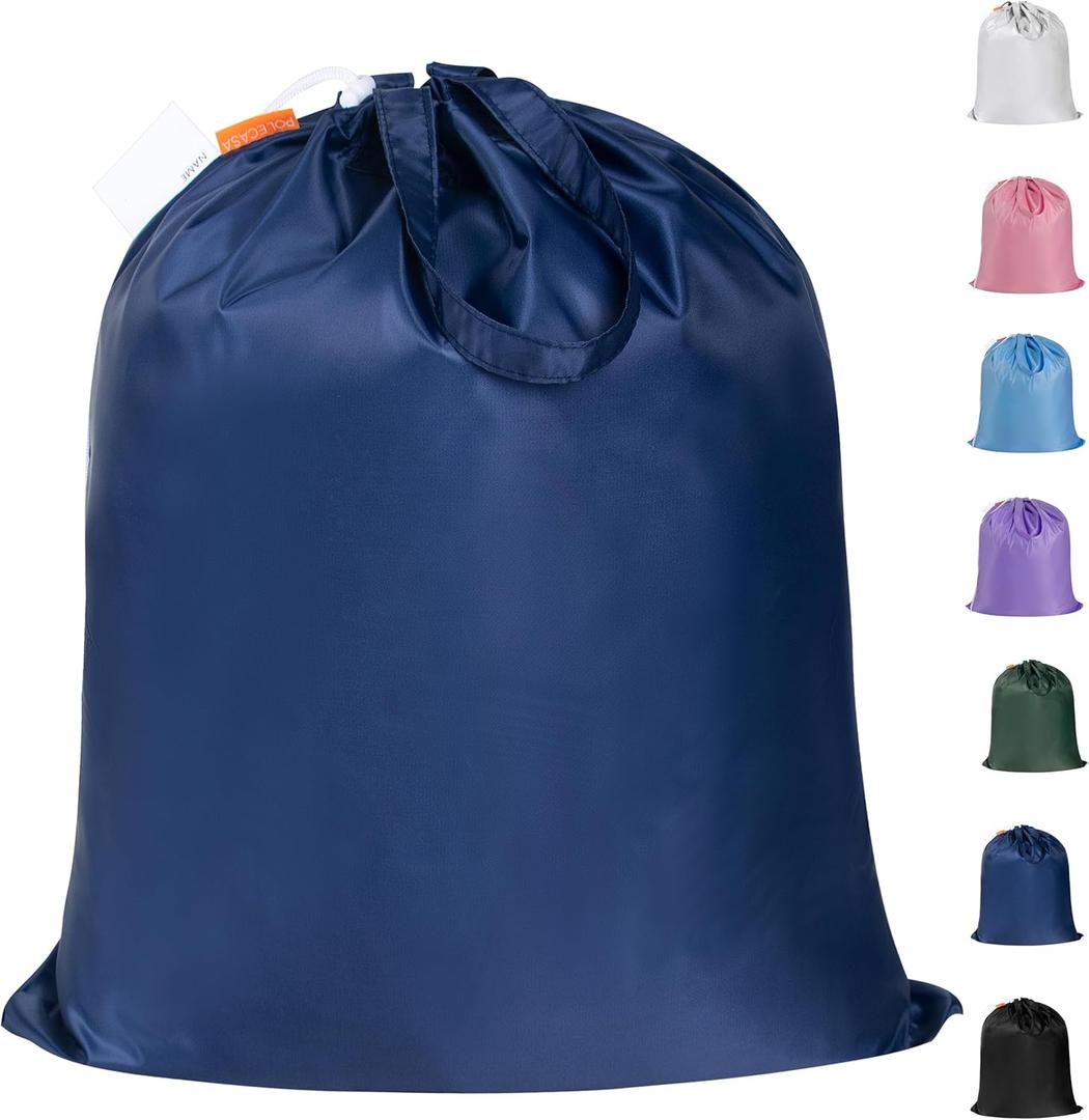 Polecasa Small Heavy Duty Laundry Bag with 130gsm Tear Resistant Fabric and Handles, Easy to Carry Durable Dirty Clothes Drawstring Bag, Perfect for College Dorm, Travel, 21x24,Navy