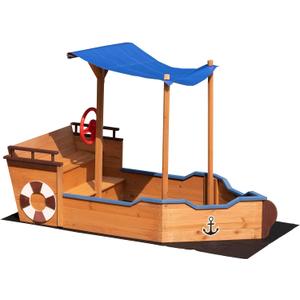 Kids Wooden Outdoor Sandbox w/Canopy,Wooden Sandbox with Storage Bench and Seat, Outdoor Toy for Kids Gift, Ages 3-8, 