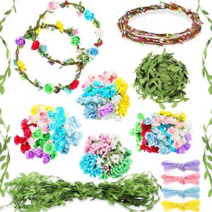 Syhood Crowns Making Kit, Make Your Own Flower Crown Wreath Headbands and Bracelets Craft Kit Hair Accessories Handmade DIY Floral Garland Presents for Girls (Paper Rose)