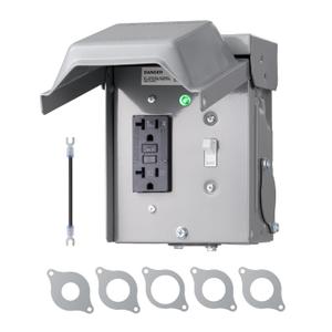 DEWENWILS Outdoor Outlet Box, 20 AMP Outdoor Electrical Outlet Box with WRTR GFCI Receptacle, Rainproof 3R Enclosure, Metal Power Switch Cover for Backyard, Outdoor Lighting, ETL Listed