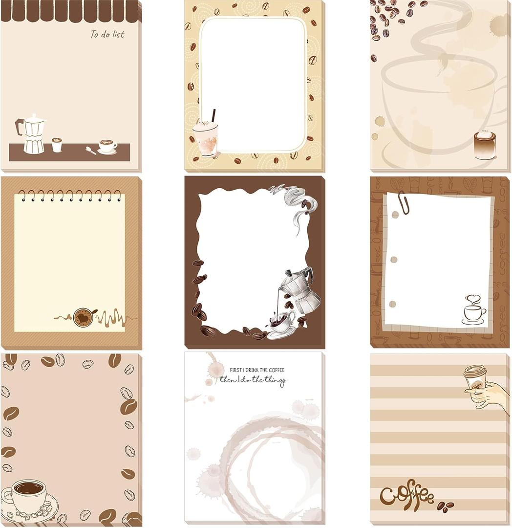 Sabary 9 Pads Cute Sticky Notes Animal Sticky Note Pads 3.15 x 3.94 Inches Colored Adhesive Memo Reminder Decor for Journal School Office Gifts (Coffee)