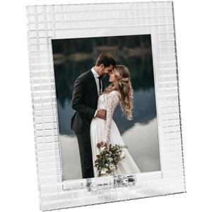 Crystal Wedding Frame 5x7Inch of Keepsake Photo Frames, Crystal Picture Frames with Embossed Design, Tabletop Display Decor Frame(Fit 5x7 Max Photos), Comes with Gift Box
