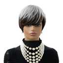 MOONSHOW Pixie Cut Wig Short Grey Wigs for Black Women Ombre Grey Short Wigs Pixie Cut Wigs with Bangs Synthetic Gray Pixie Haircut Wig for Black Women