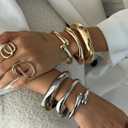 MTINEAPS 3 PCS Gold Bangle Bracelets Set for Women Teens Trendy Chunky Adjustable Twist Cuff Bracelet Jewelry Gifts