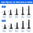 450PCS Self Tapping Screws for Metal, 410 Stainless Steel Self Drilling Screws #8#10 Truss Head Sheet Metal Screws Assortment Kits, Length 1/2"" to 1-1/4'' (Black)