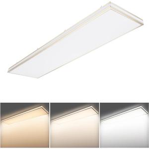 DAKASON 4FT Rectangle LED Flush Mount Ceiling Light for Kitchen/Laundry, 48W Wraparound 3/4/5000K Selectable, Hardwired 4 Linear Lights Fluorescent Tube Replacement, Dimmable 1Pack