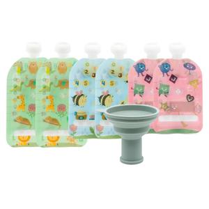 WeeSprout Double Zipper Reusable Food Pouches, Perfect for Babies & Toddlers, Freezer & Dishwasher Safe (Educational, 6 Piece Assortment)