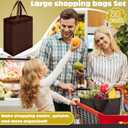 Windyun 50 Pcs Reusable Tote Bag Bulk 8 x 4 x 10 Inch Non Woven Shopping Bag with Handle Christmas Reusable Grocery Gift Tote (Brown)