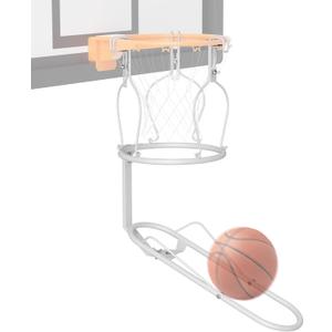 mocomax Basketball Return Attachment, 180 Rotatable Basketball Rebounder with 3 Stable Large Hooks for 18" Rim, Basketball Training Accessories for Outdoor & Indoor Solo Play & Practice (White)