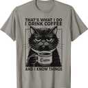 Funny Coffee Gifts Morning Grumpy Coffee Mug Tired Cat T-Shirt (Gray, L)