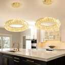 15.7'' Modern Crystal Chandelier Dimmable Ring Pendant Light Round Crystal Chandeliers for Living Room Dining Room Bedroom Gold