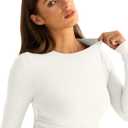 EasyGala Womens Double Lined Long Sleeve Shirts Crewneck Ruched Top Tight Fitted Basic Tee Fall Going Out Outfits 2026 (White, L)