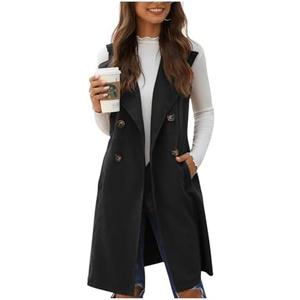 GORGLITTER Women's Western Long Blazer Vest Sleeveless Cowgirl Trendy Fashion Casual Business Casual Work Trench Coat, Black, Size M