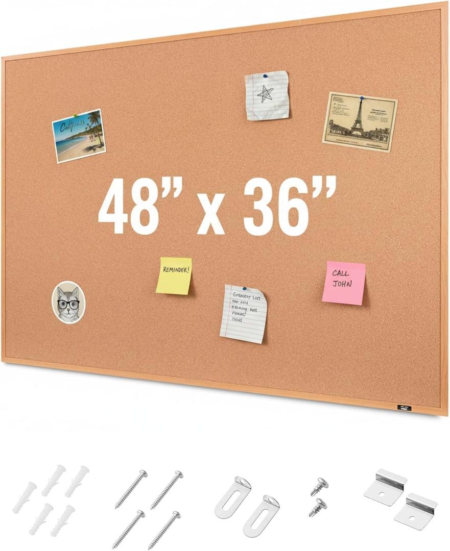 Mr. Pen- Cork Notice Board, 48 X 36 Inches, Cork Bulletin Board for Walls, Pin Boards, Framed Corkboard, Decorative Hanging Pin Boards, Perfect for Office & Home Decor