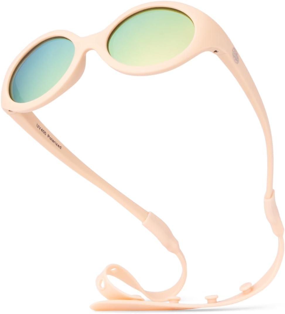 Polarized Baby Sunglasses With Strap - Unbreakable Flexible Infant For Toddlers Newborns 0-24 Months - Oval Sunglasses (Peach)
