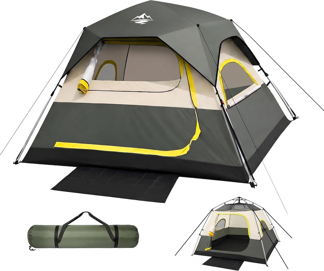 4 Person Instant Tents for Camping Setup in 50s, Cabin Tent with Rainfly | Waterproof Windproof Camping Tent, Double Layer Portable Instant Tents with Carry Bag for Family Outdoor Camping & Hiking
