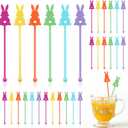 30 Pcs Easter Drink Stirrers Rabbit Swizzle Sticks Colorful Bunny Drink Stirrers Reusable Plastic Stir Stick for Cocktail Coffee Tea Hot Cocoa Easter Spring Party Brunch Beverage 6 Inch