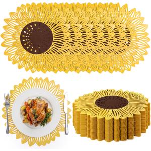 Havawish 50 Pcs Sunflower Placemats Paper Disposable 13 Inch Die-Cut Bulk Round Paper Place Mats Sunflowers Placemat Disposable Table Mats Decoration for Sun Flower Spring Dinner Wedding Birthday