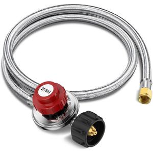 4FT Propane Regulator with Hose, High Pressure Adjustable Propane Tank Regulator, QCC1 & 3/8 Female, Braided Propane Hose for Burner, Fish Fryer, Turkey Fryer, Forge, Smoker, Cooker0-20PSI