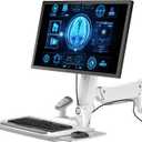 Mount Plus MED02 Medical Wall Mount Workstation with Folding Keyboard Tray | Large Sliding Mouse Pad | Height Adjustment Space Save Folding Design for 17"-35" Screen | Scanner Holder