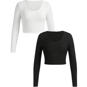 RoseSeek Girl's Long Sleeve T Shirt Slim Fit Crewneck Fall Basic Tees Ribbed Knit Crop Top for Girls (White, XS)