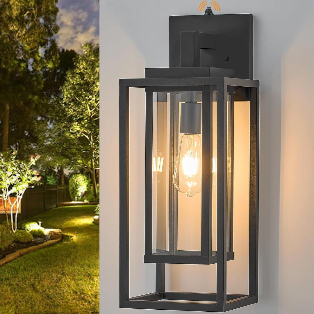 21" Dusk to Dawn Double Cage Outdoor Wall Light, Exterior Lantern