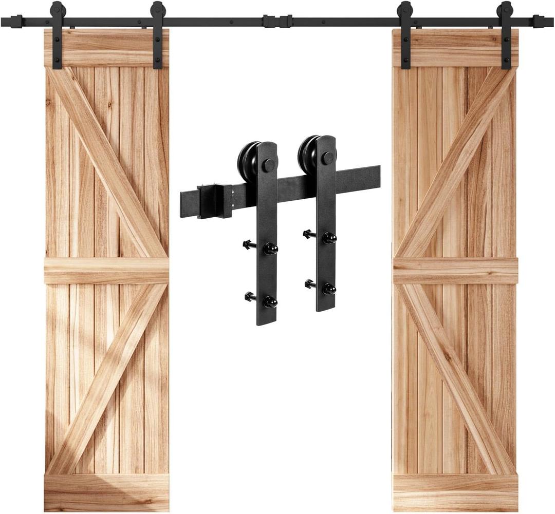 EaseLife 8 FT Double Door Sliding Barn Door Hardware Track Kit,Straight Pulley,Heavy Duty,Slide Smoothly Quietly,Easy Install (8FT Track Kit for Double 24" Wide Door)
