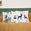 CaliTime Christmas Throw Pillow Covers Decorative 20 X 20 Inches Set of 4 Cozy Fleece Trees Deers Car Snowflakes Cushion Cases for Couch Sofa Bed Living Room Farmhouse Navy Blue