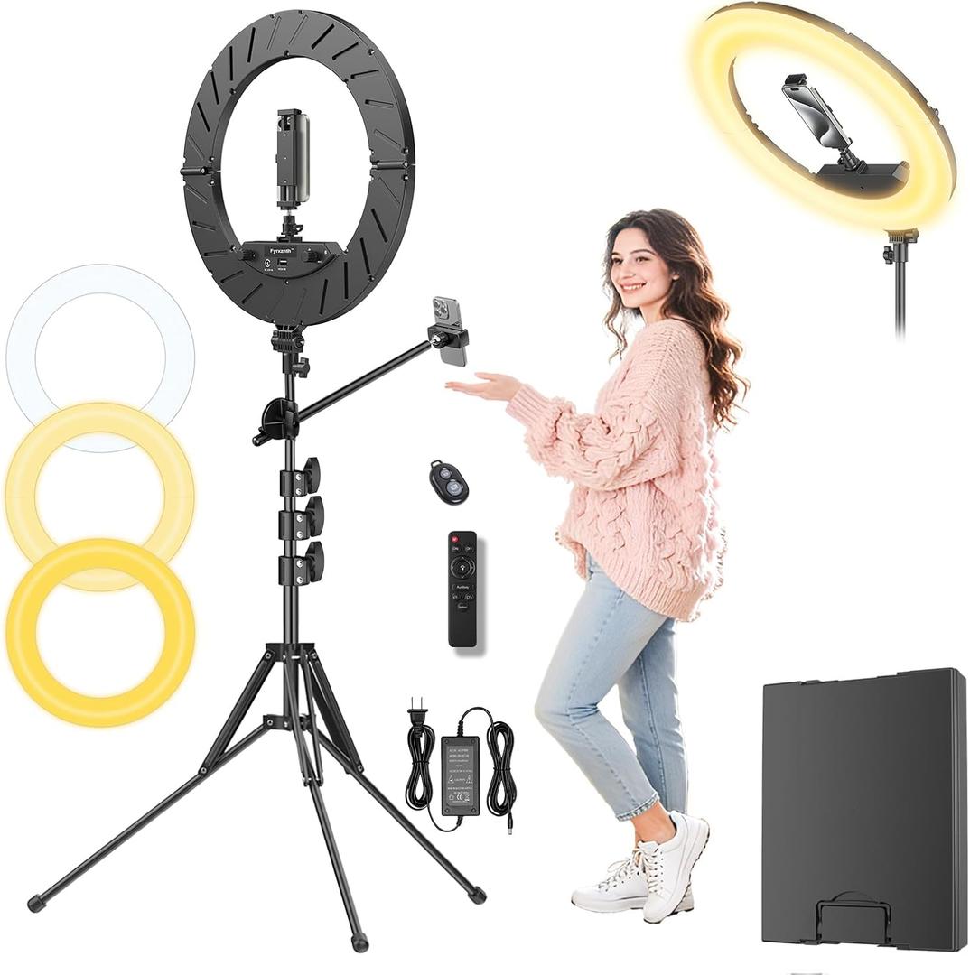 Ring Light 18" with Stand, 55w 6700K LED Light,63" Tripod, Multi-Angle Adjustable Phone Stand, for iPhone and Android Phones, CRI95, Suitable for YouTube, TikTok, Selfies (Black, 18")